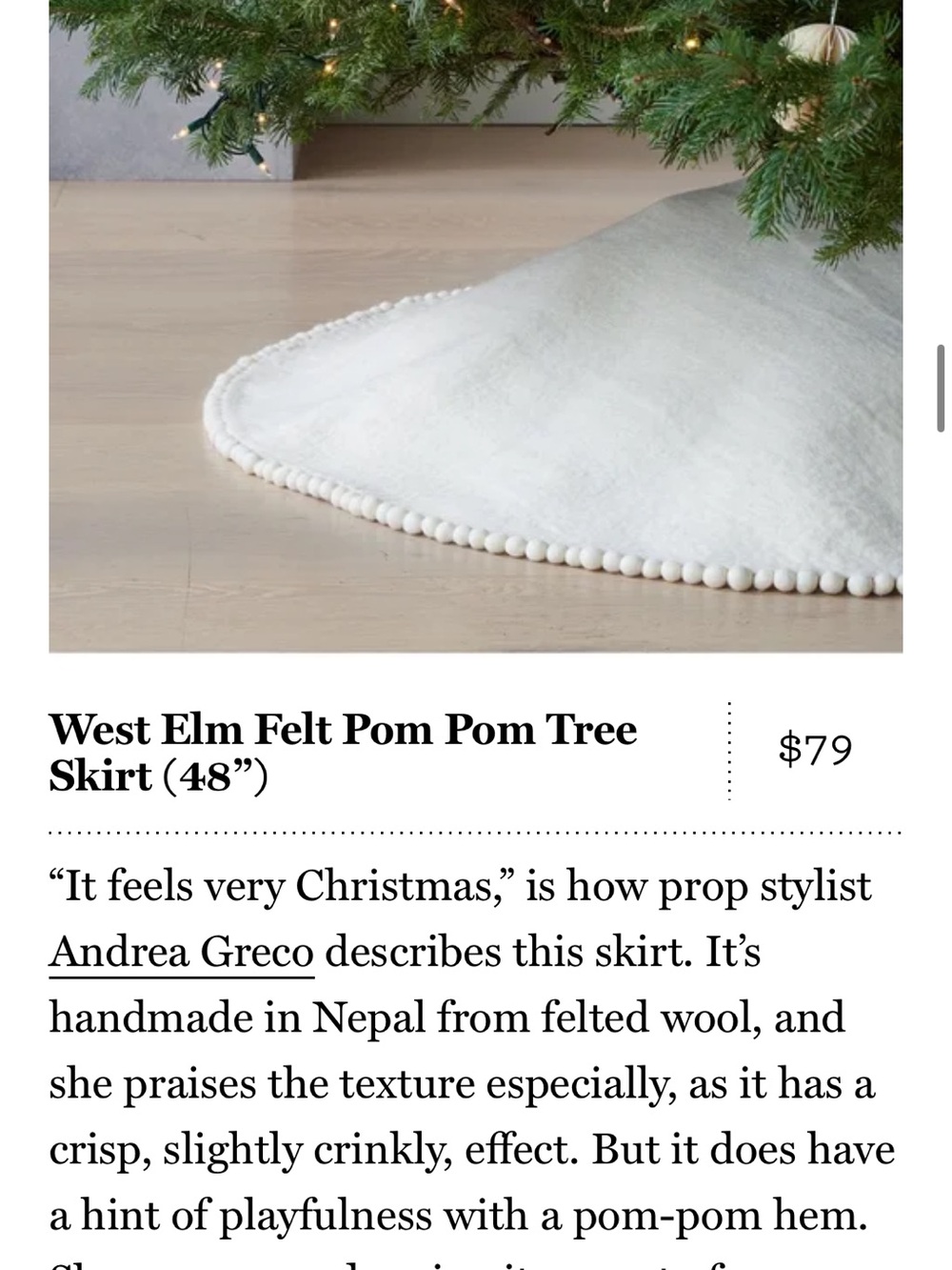 West Elm Christmas Tree Skirt (48”) Pom Trim, Scandi design vibes